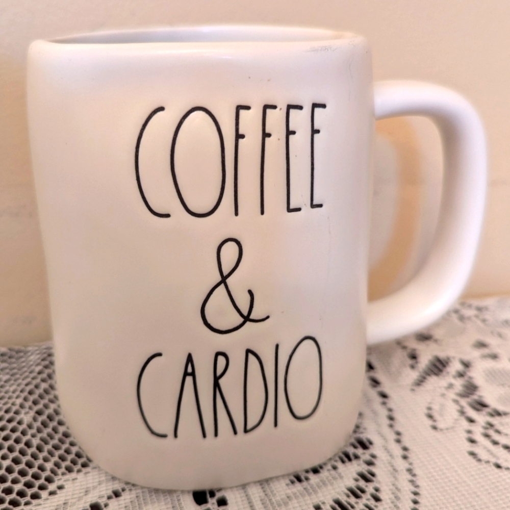 Rae Dunn White Coffee Mug "COFFEE & CARDIO"